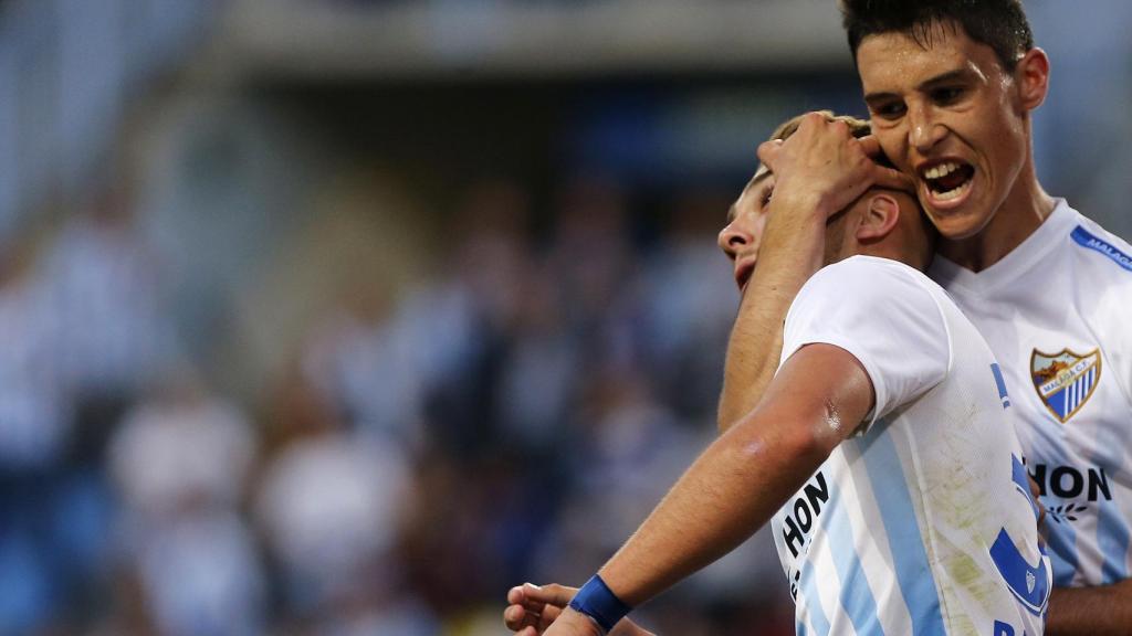 El Málaga celebra uno de los tres goles al Celta.