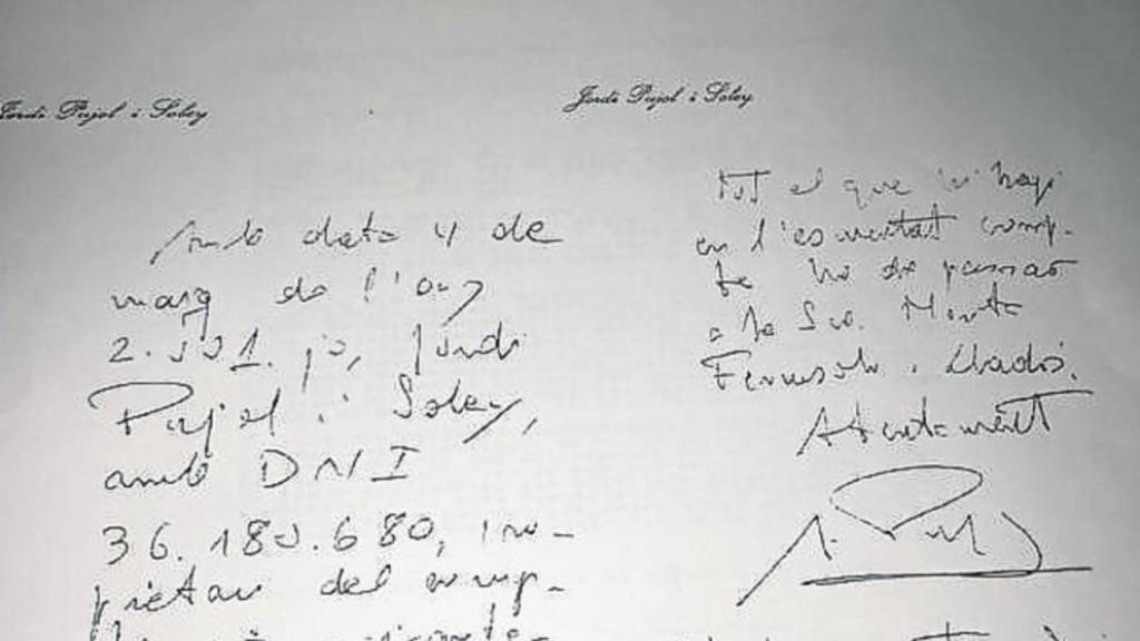 Manuscrito del expresidente Jordi Pujol i Soley.