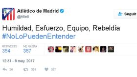 Captura de pantalla de un tuit del Atleti al Madrid. Foto. Twitter (@Atleti)