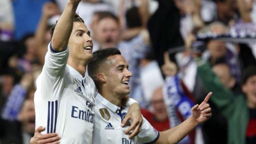 Lucas Vázquez y Cristiano celebrando el tercer tanto ante el Atleti. Foto. Twitter (@LucasVazquez91)