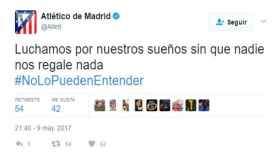 Tuit del Atlético de Madrid previo al derbi   Foto: Twitter (@Atleti)