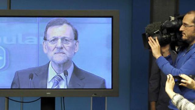 Rajoy, durante su rueda de prensa por videoconferencia de 2012.