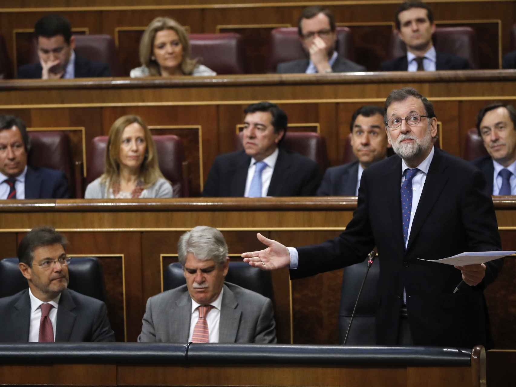 El presidente del Gobierno, Mariano Rajoy, durante su intervención hoy en el Congreso