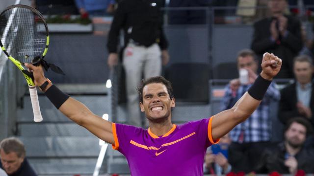 Nadal, celebrando su victoria ante Kyrgios en Madrid.