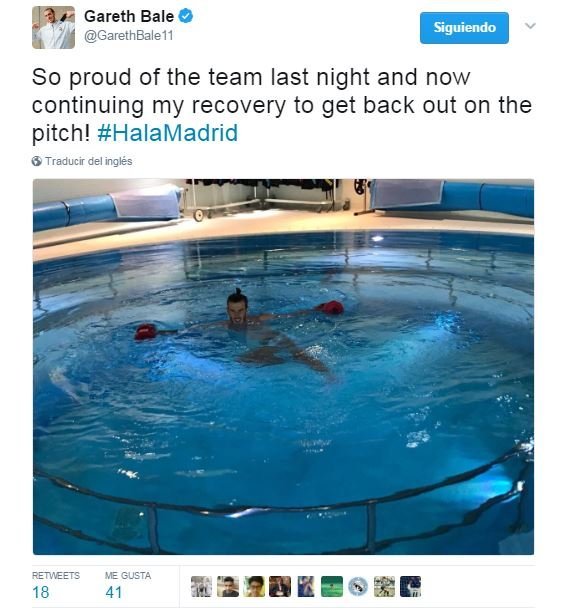 Bale se recupera en la piscina y manda un mensaje en Twitter