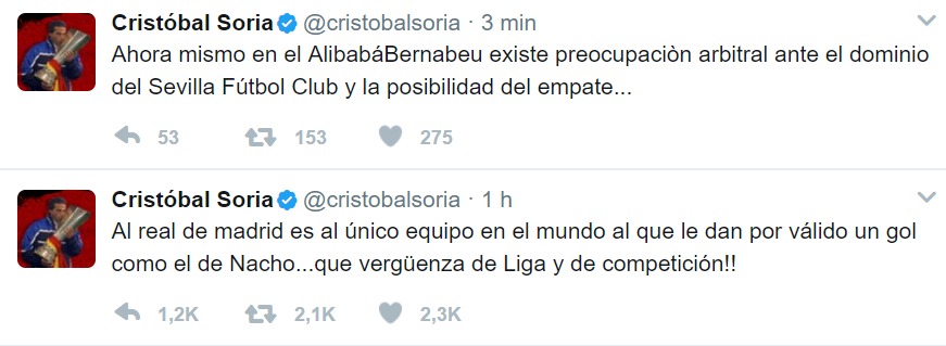 Las mentiras de Cristóbal Soria: dominio del Sevilla y gol ilegal de Nacho