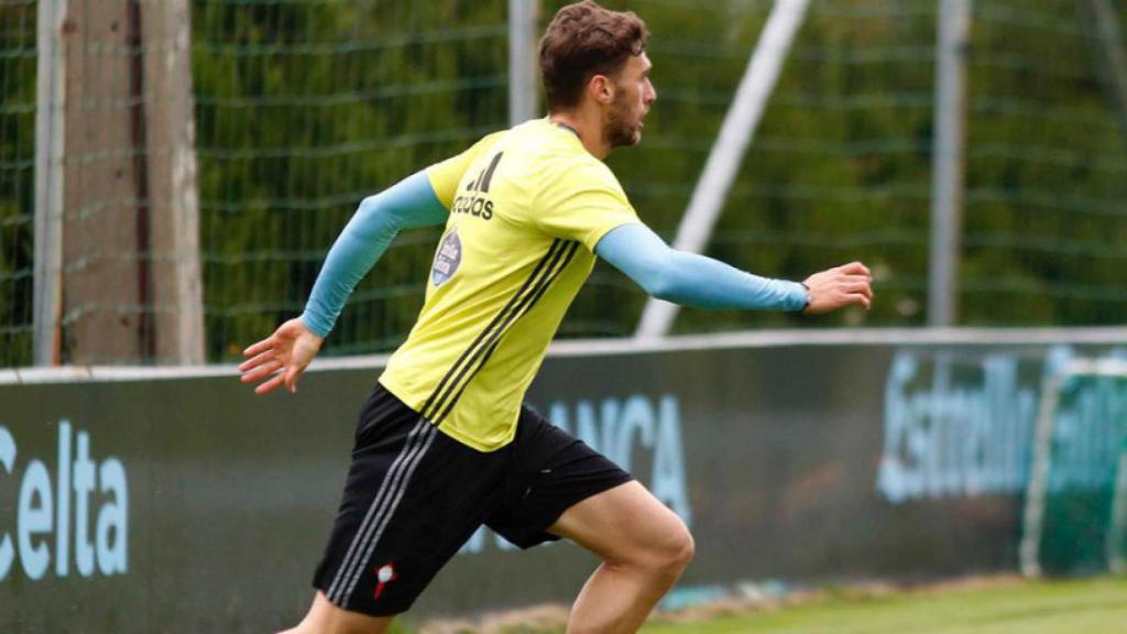 Sergi Gómez, en un entrenamiento con el Celta. Foto. Twitter (@gomez_sergi)