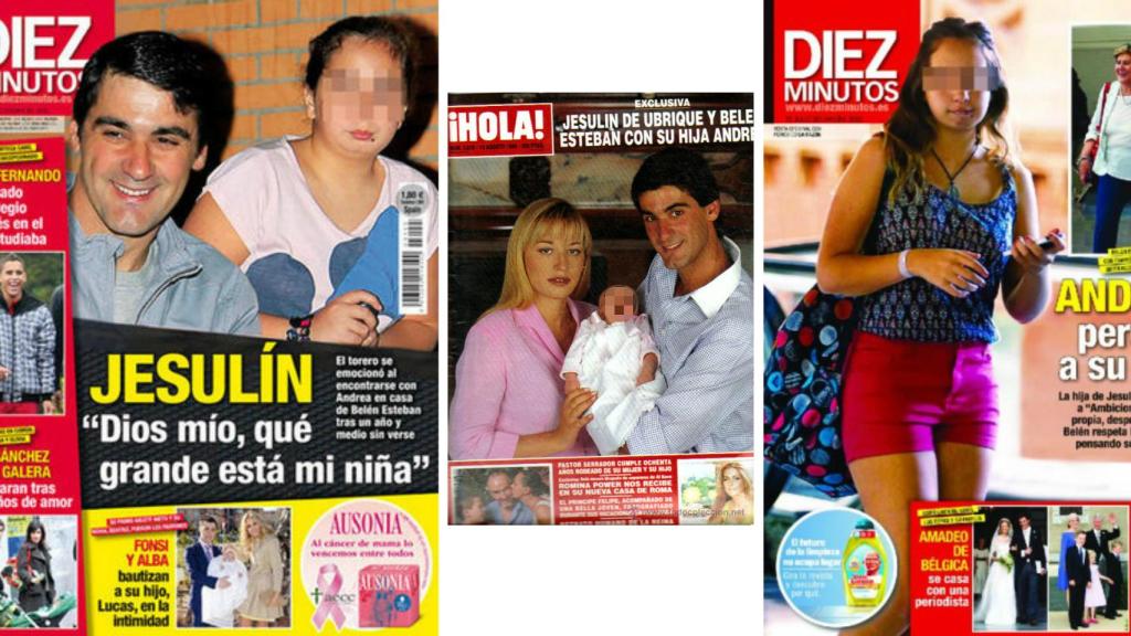 Varias de las portadas en las que ha aparecido Andrea, siempre pixelada.