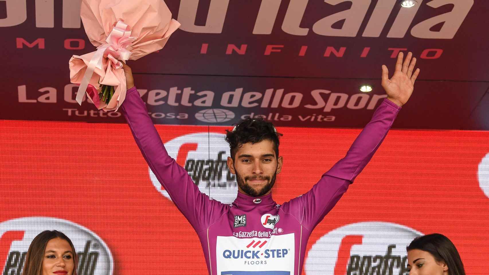 Fernando  Gaviria durante la presenta edición del Giro de Italia.