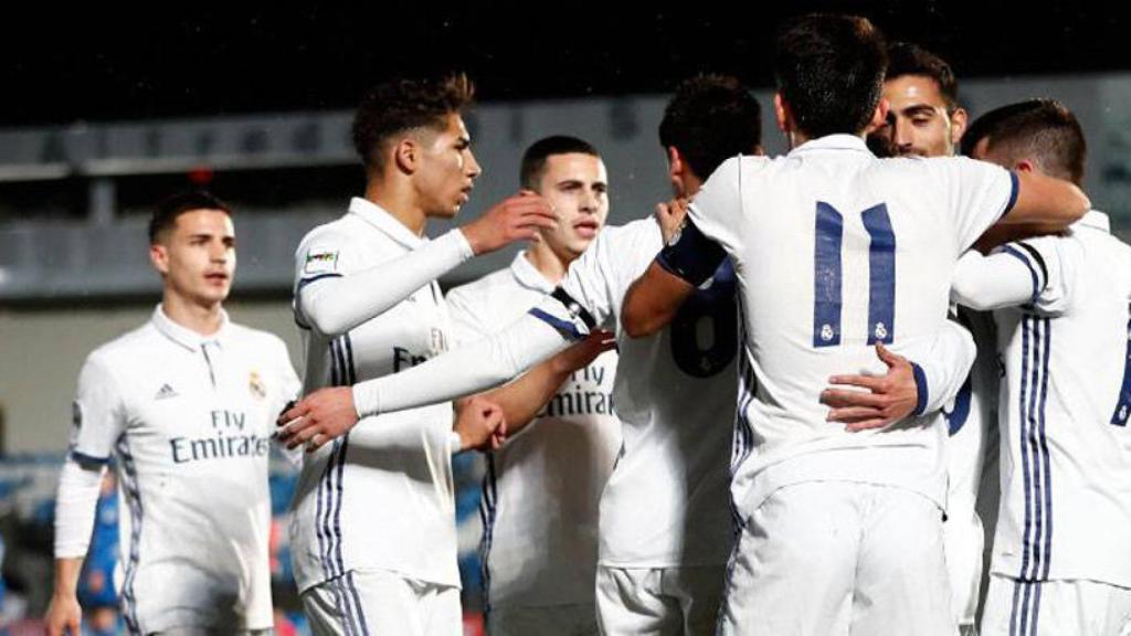 El Castilla celebrando un gol en el Di Stéfano