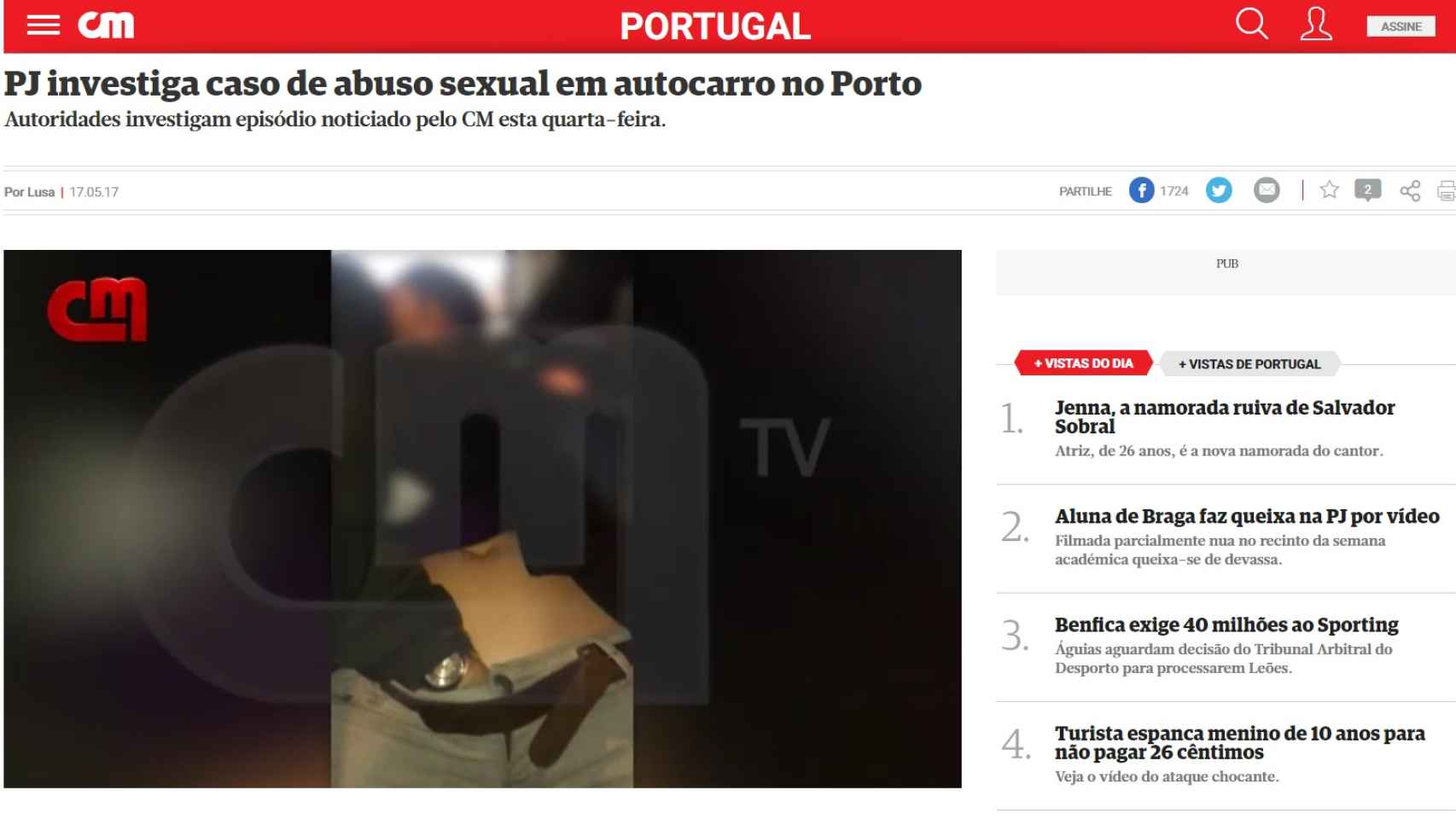Captura de la noticia publicada por Correio da Manha