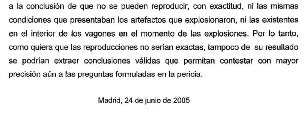 Fragmento de la página 78 del informe elaborado por los cuatro peritos de Policía y Guardia Civil.