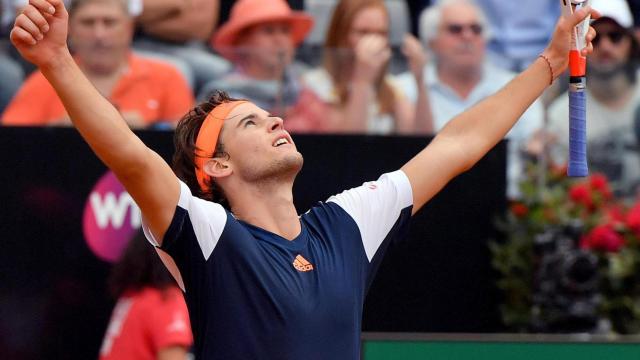 Thiem, celebrando su victoria ante Nadal.