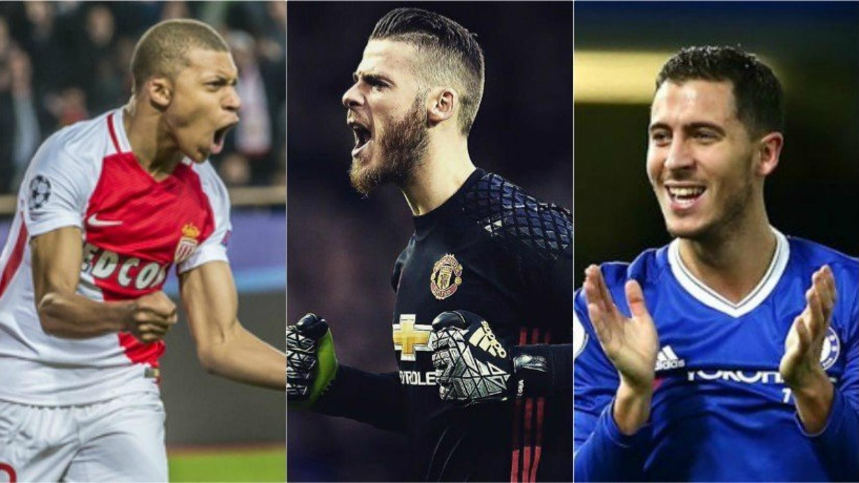 Collage de Mbappé, De Gea y Hazard