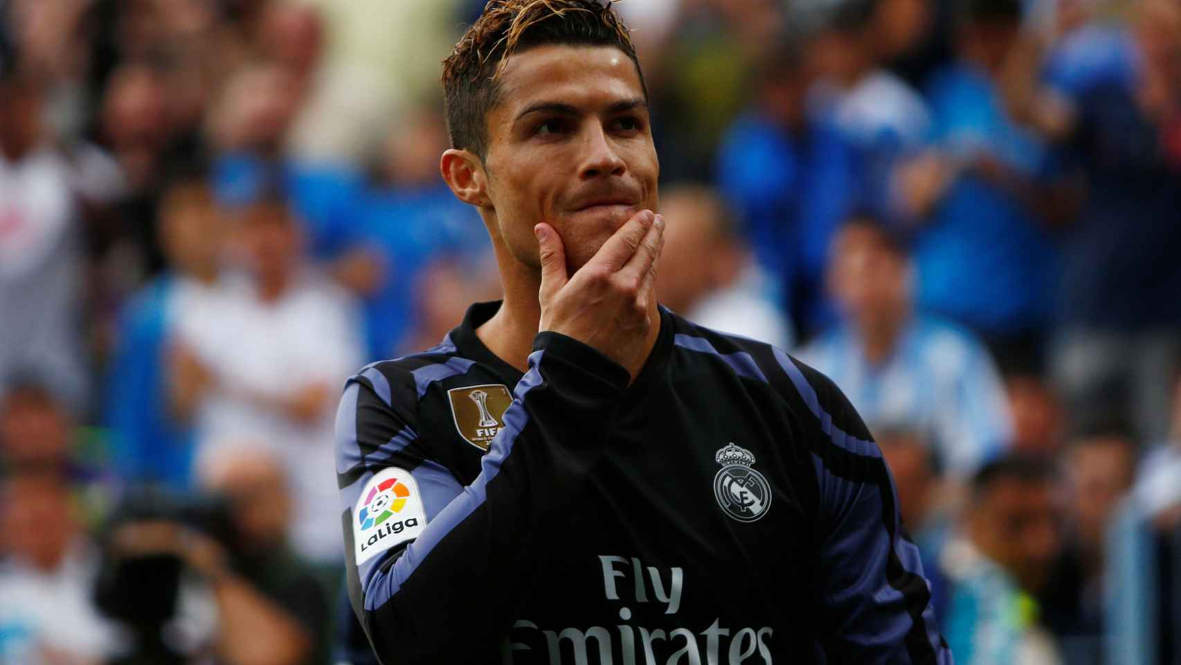 Cristiano Ronaldo celebra su gol en La Rosaleda.
