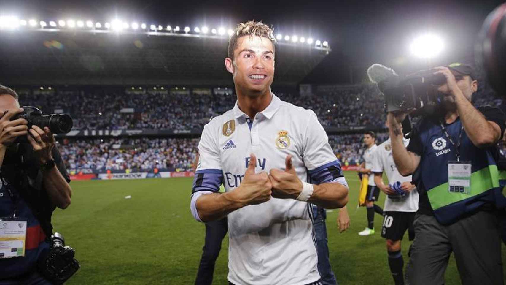Cristiano Ronaldo celebra el título de Liga.