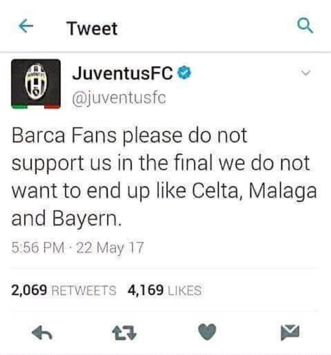 El falso mensaje en Twitter de la Juventus que ha revolucionado al Barcelona