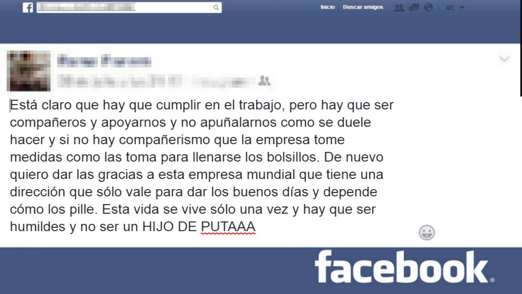 Parte del mensaje por el que el empleado fue despedido.