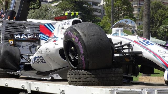 El Williams de Lance Stroll tras el accidente en Mónaco.