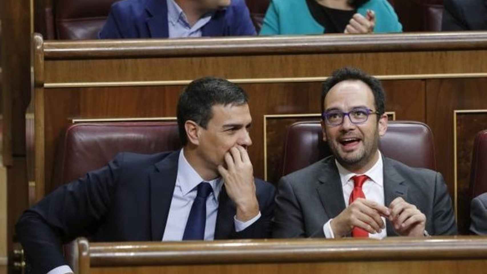 Pedro Sánchez y Antonio Hernando, juntos en el Congreso