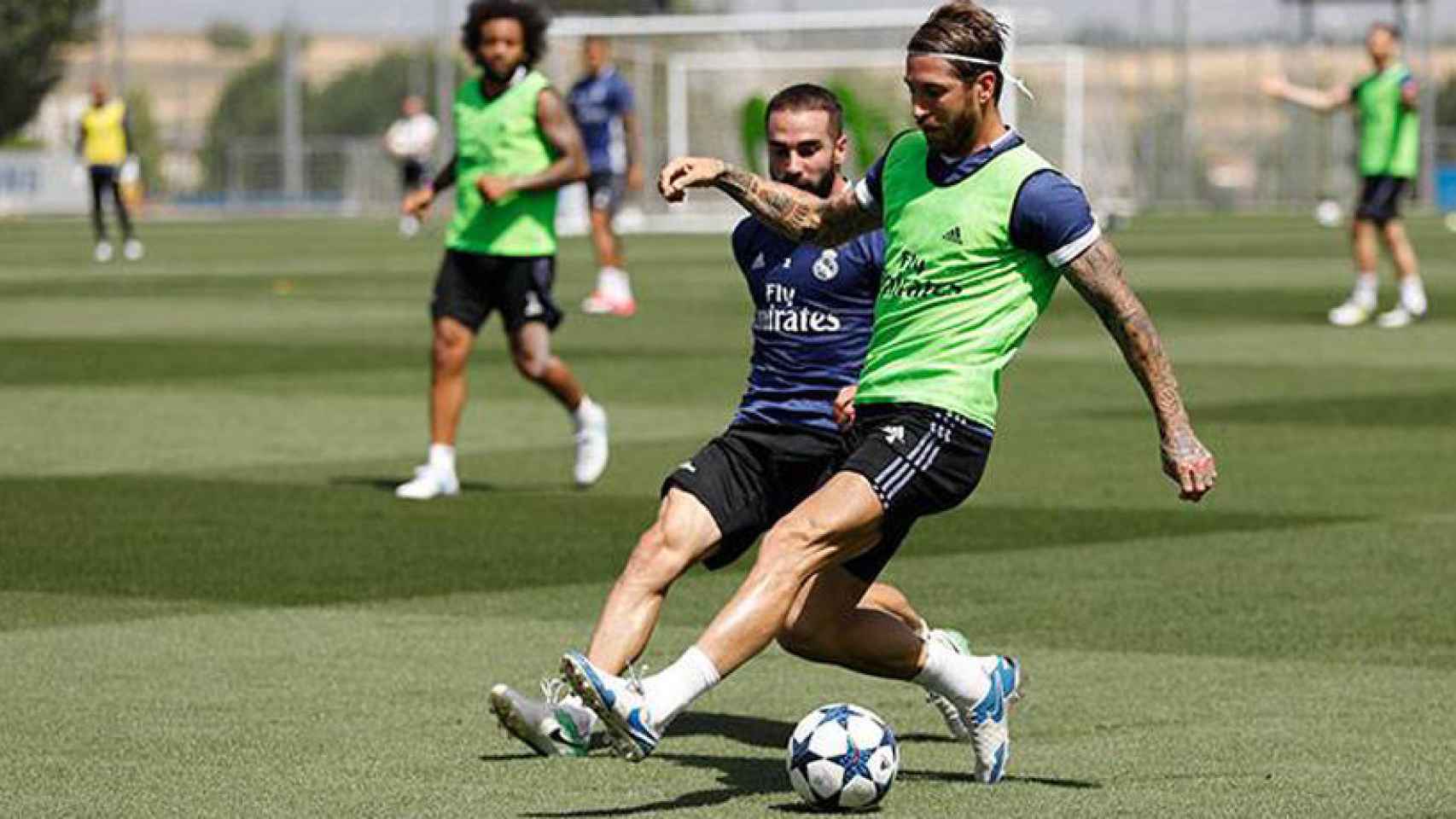 Carvajal y Ramos en el entrenamiento