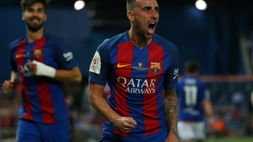 Alcácer celebra su gol en la final de Copa de mayo, el último que ha marcado.