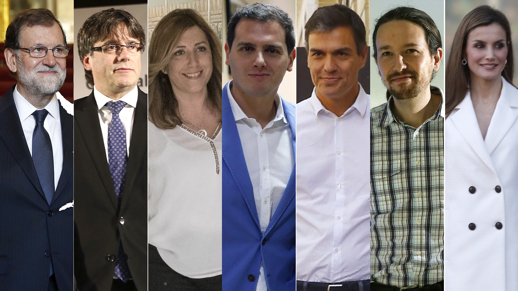 Rajoy, Puigdemont, Díaz, Rivera, Sánchez, Iglesias y la reina Letizia.