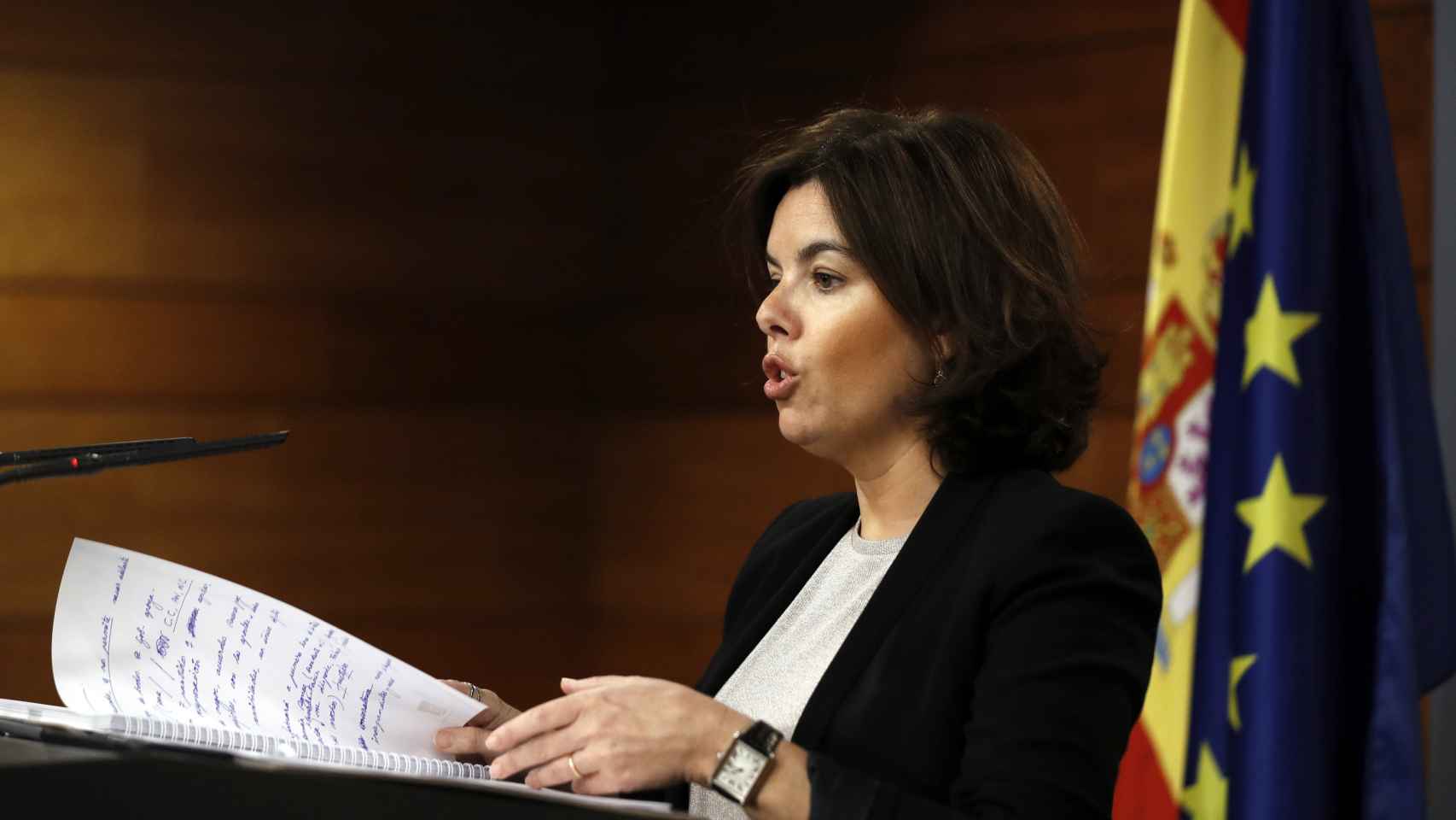 Soraya Sáenz de Santamaría, durante la rueda de prensa.