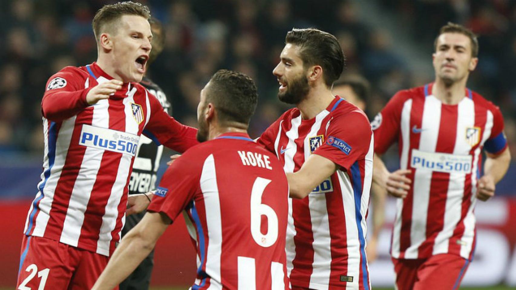 El Atleti celebra un gol ante el Leverkusen. Foto: Twitter: (@Atleti)