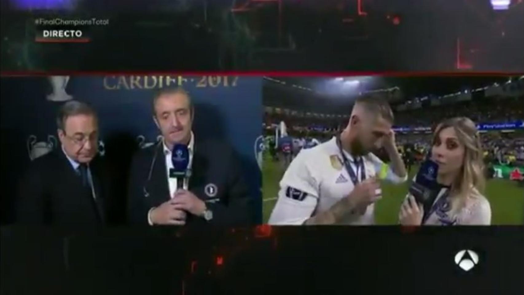 Florentino habla con Pedrerol y varios jugadores del Madrid