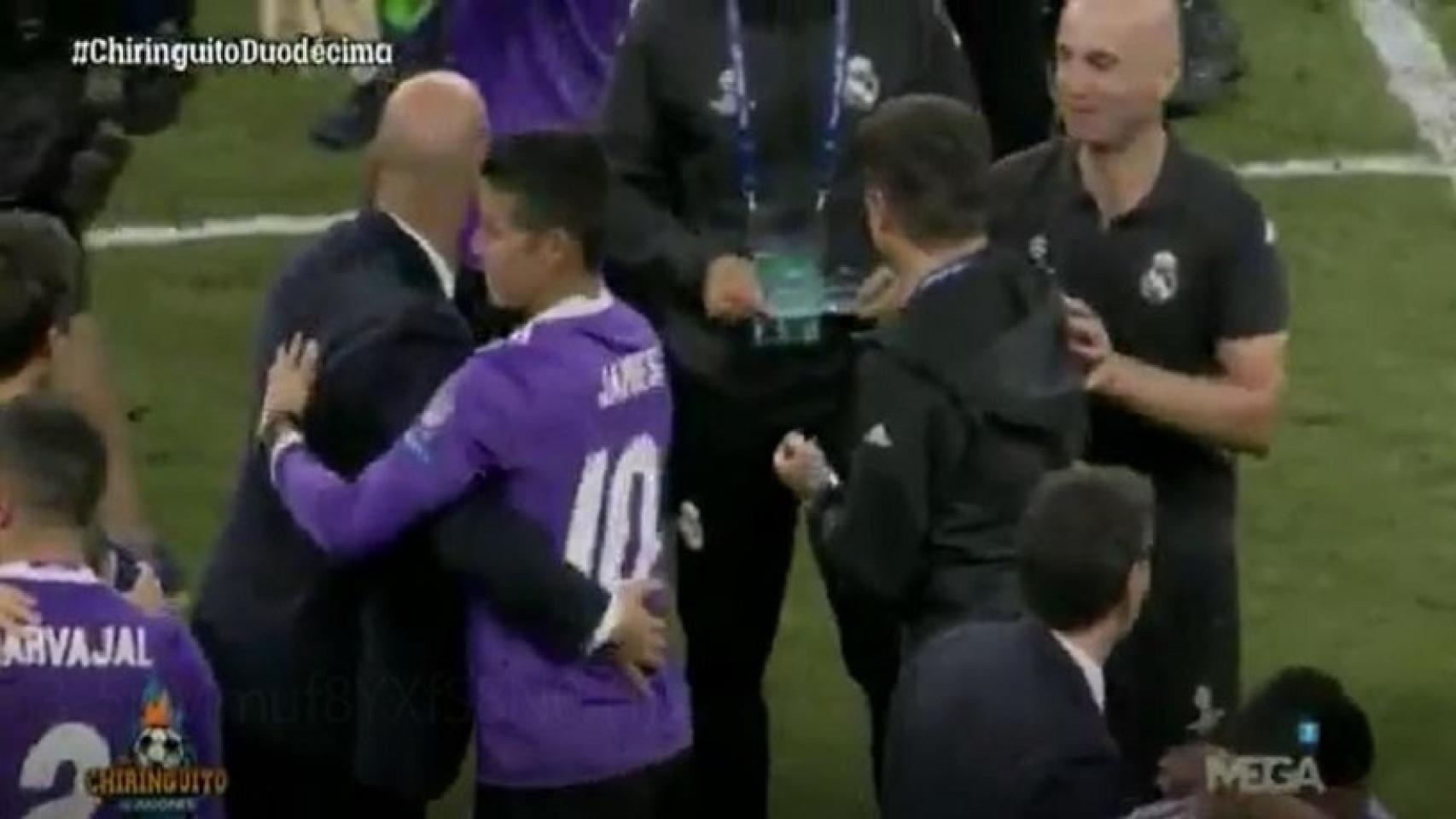 El saludo entre Zidane y James. Foto: El Chiringuito de Jugones
