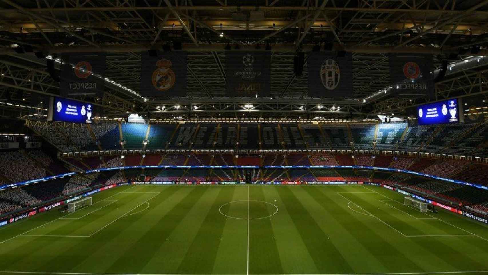 Así luce el Millenium Stadium con el techo cerrado. Foto Twitter (@ChampionsLeague)