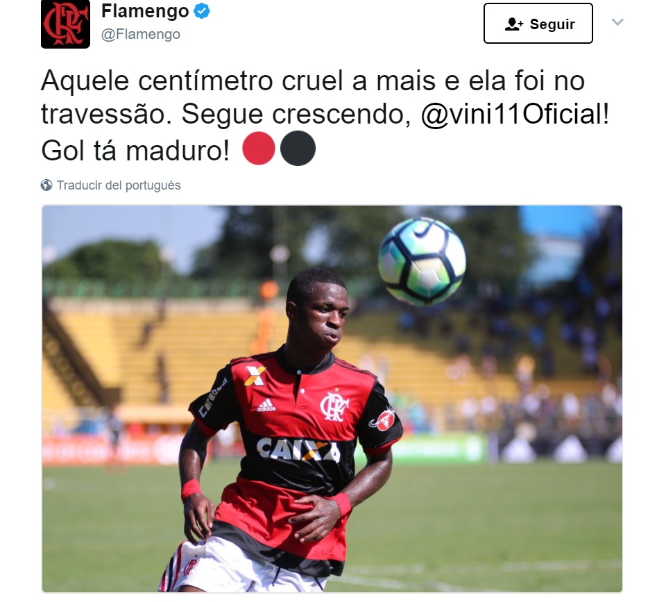 Vinicius deslumbra en el Flamengo y hasta el club le felicita