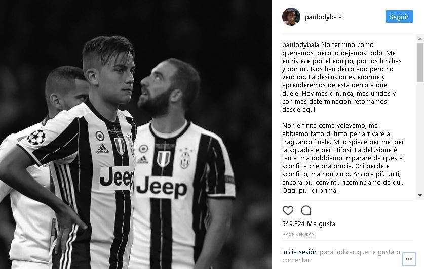 Mensaje en el Instagram de Dybala. Foto: Instagram (@paulodybala)