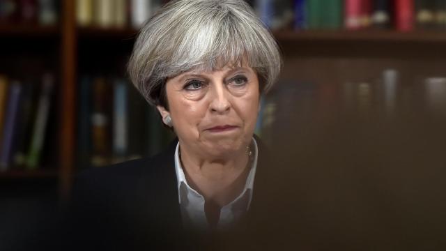 Theresa May, durante un acto de campaña este lunes