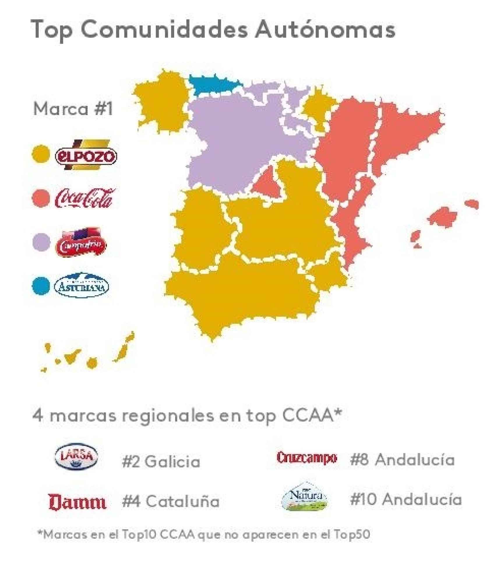 Mapa de las marcas por Comunidades Autónomas.