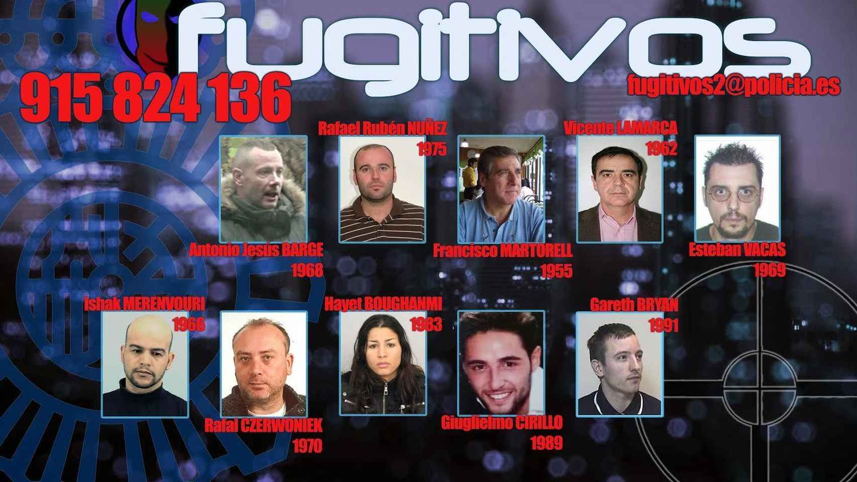 Los diez fugitivos más buscados por la Policía en 2016, con Lamarca entre ellos.