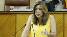 La presidenta de la Junta de Andalucía, Susana Díaz, en su comparecencia en el Parlamento autonómico.