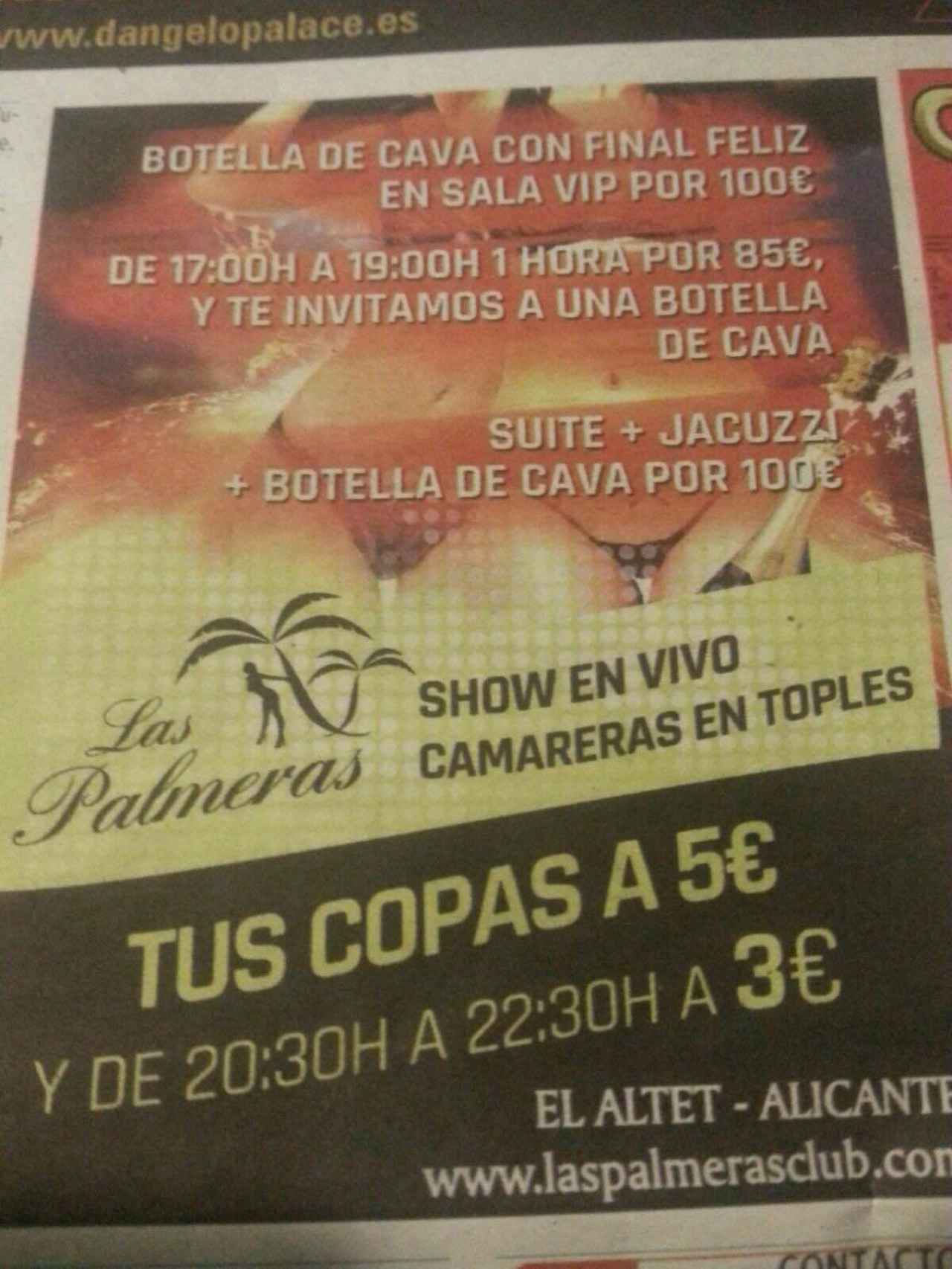 A pesar del incidente, el Club Las Palmeras se promociona como un burdel con copas a bajo precio