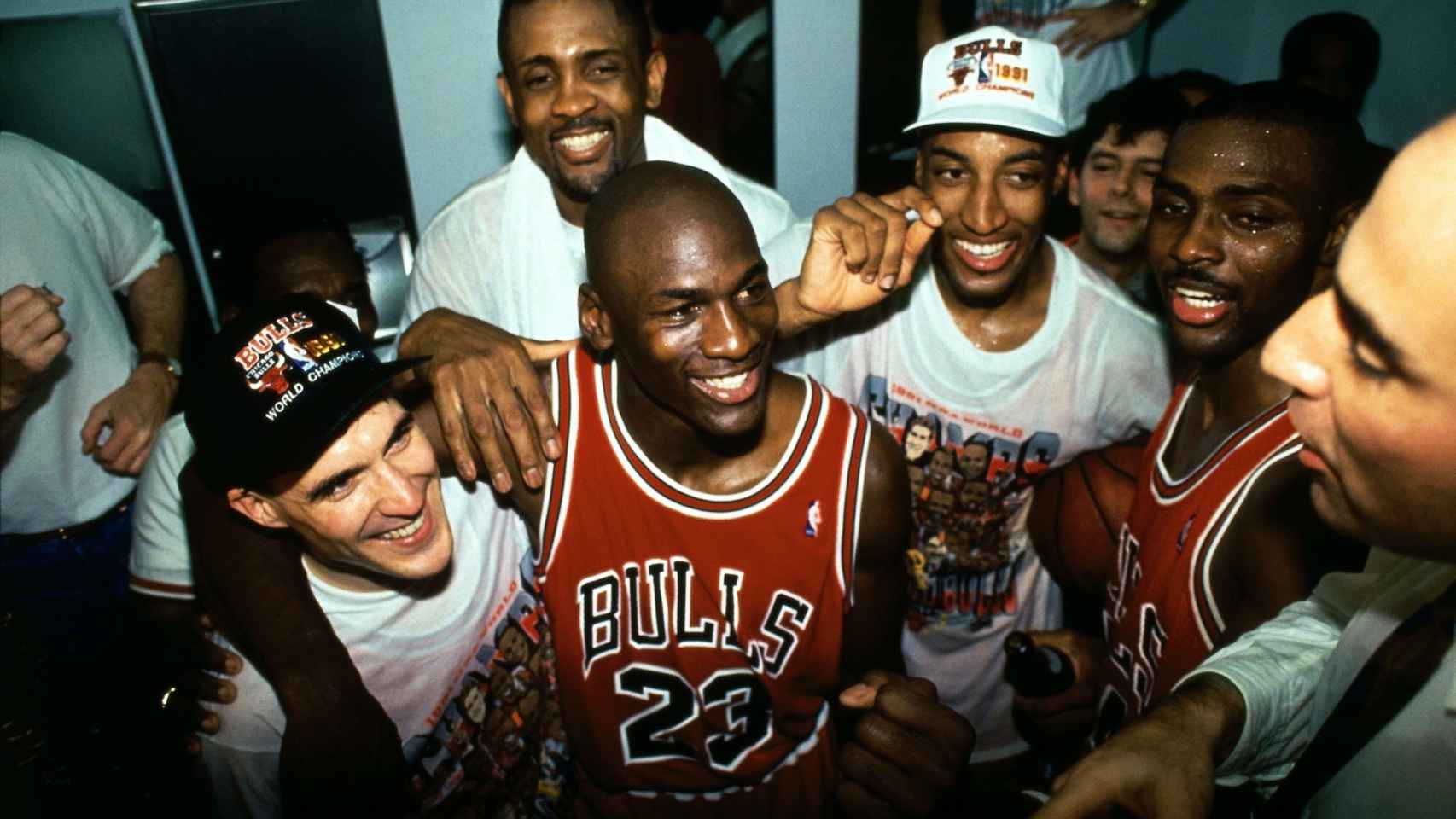 Los Bulls celebrando el título de 1991.