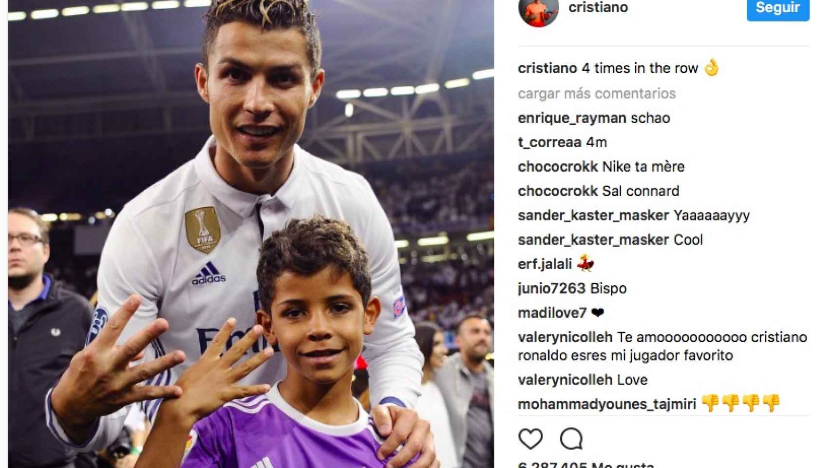 Cristiano Ronaldo con su hijo de 6 años.