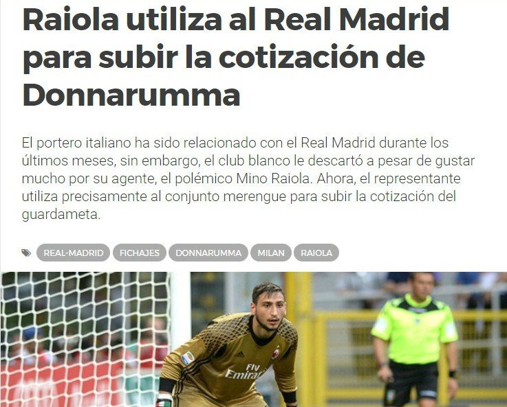Donnarumma renovará con el Milan: Raiola utilizó al Real Madrid