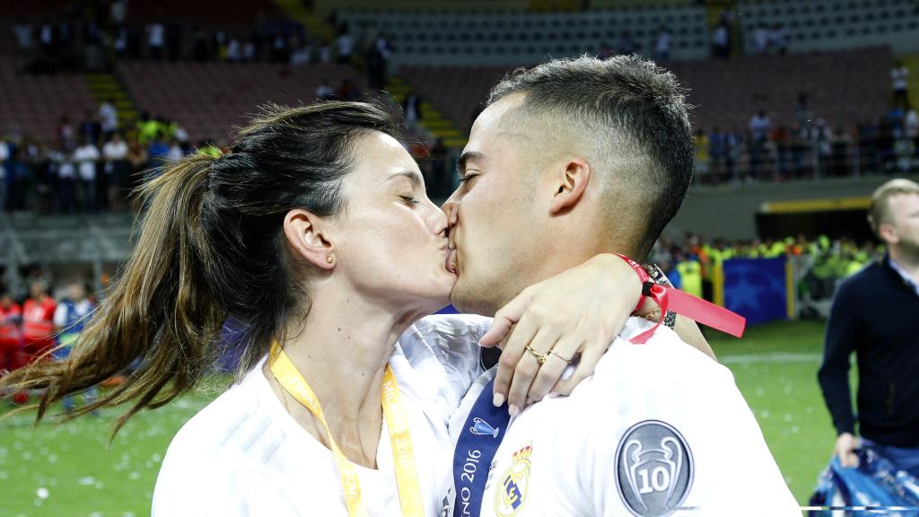 La pareja, durante la celebración de la Champions.