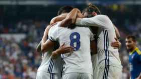 El Real Madrid celebra un gol frente al Celta de Vigo