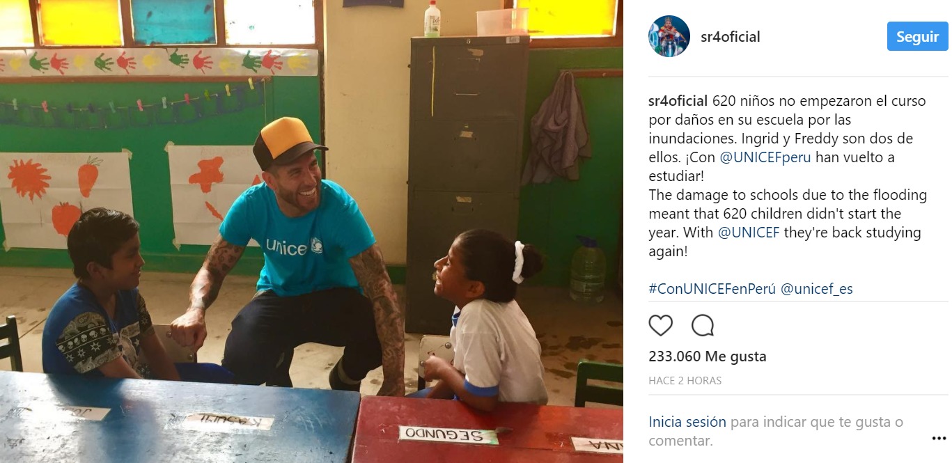 Ramos, emocionado en su colaboración con Unicef en Perú