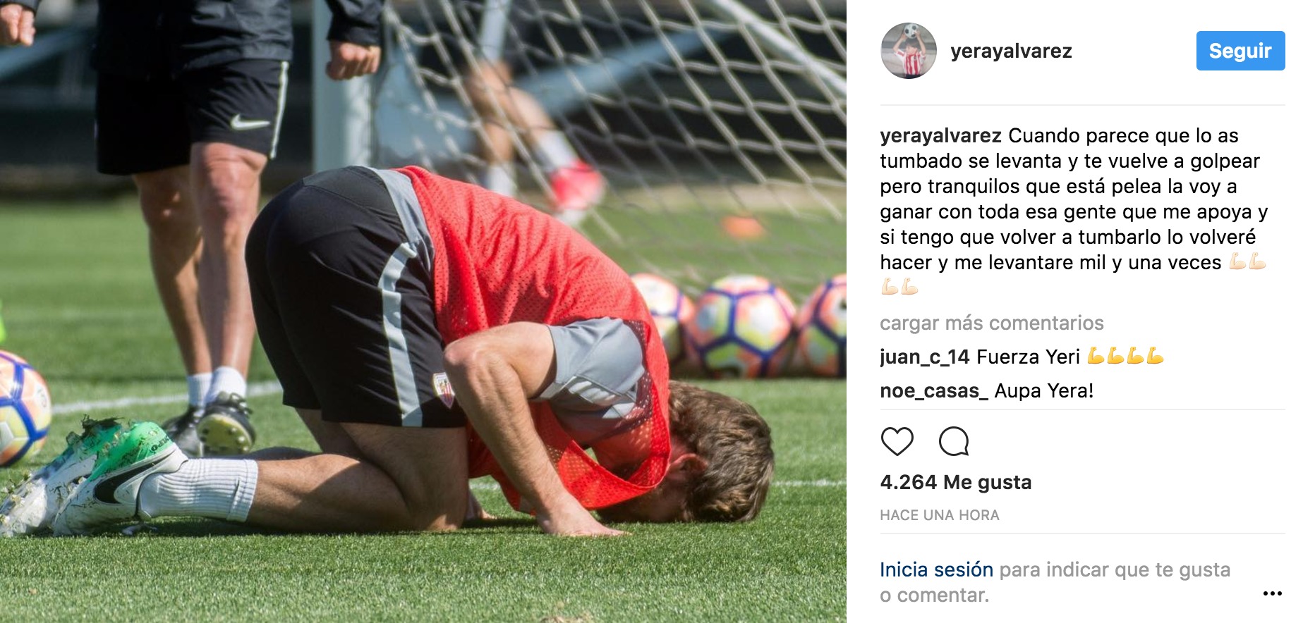 Mensaje de Yeray Álvarez en Instagram.
