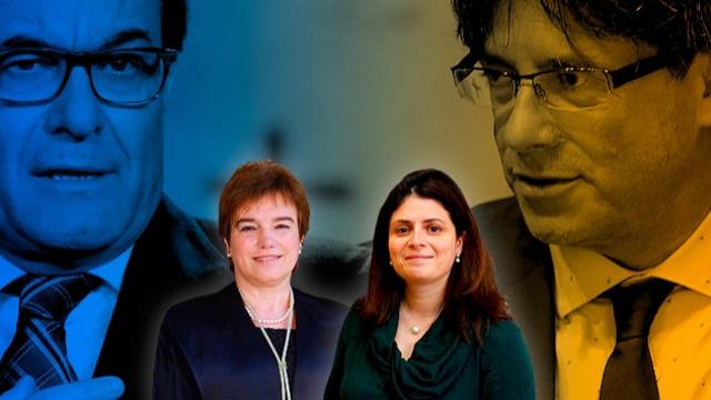 Margarida Gil y Núria Betriu. Detrás, Artur Mas y Carles Puigdemont.