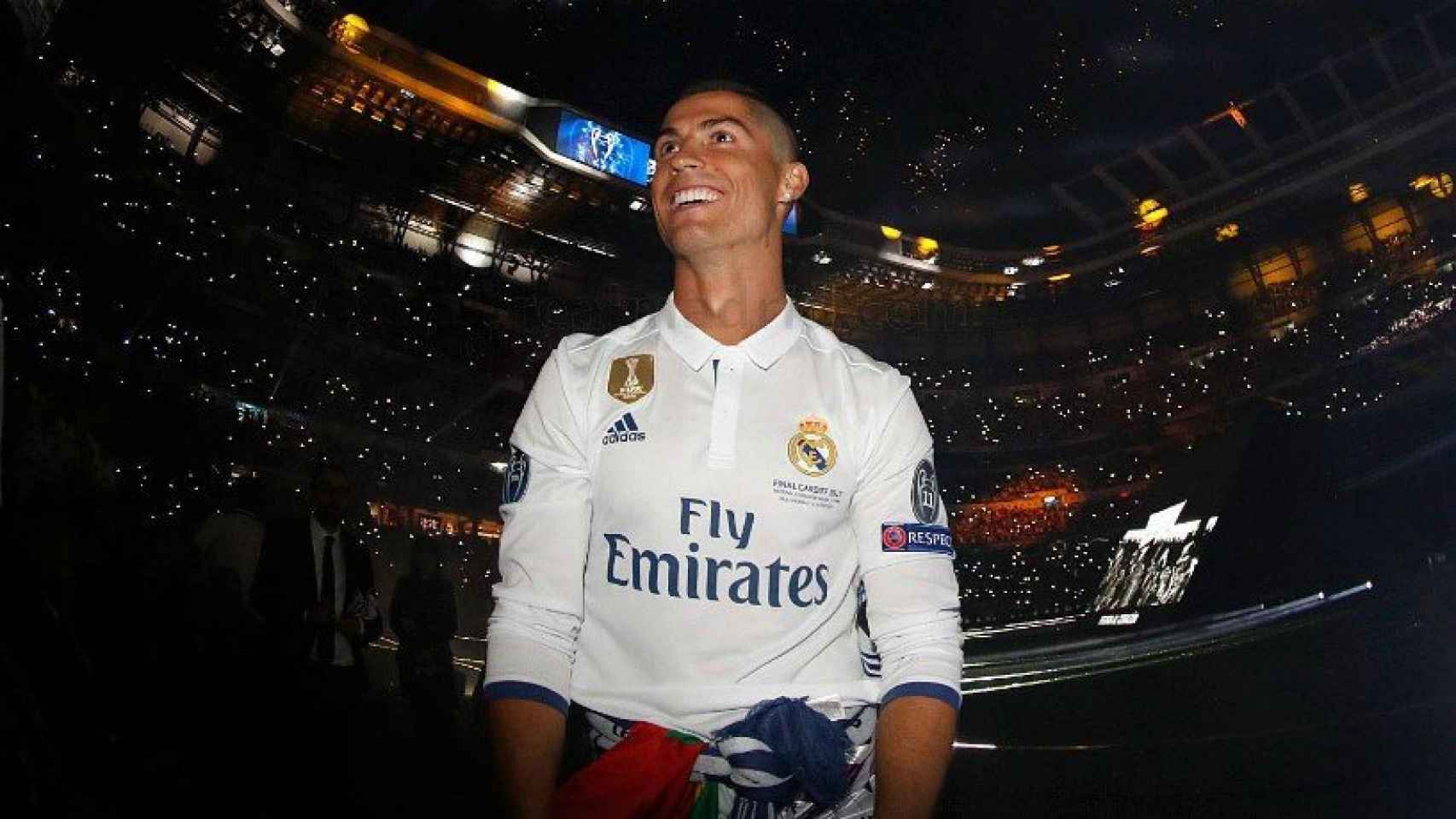 Cristiano, durante la celebración de la Championsen el Bernabéu