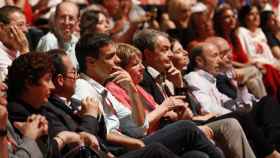 Sánchez, Zapatero y Rubalcaba, durante el 39 congreso federal del PSOE.