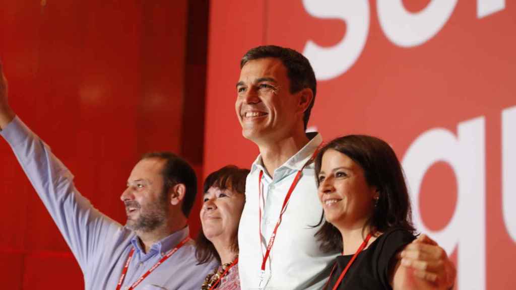 Los cuatro dirigentes con más poder en el PSOE: Ábalos, Narbona, Sánchez y Lastra.